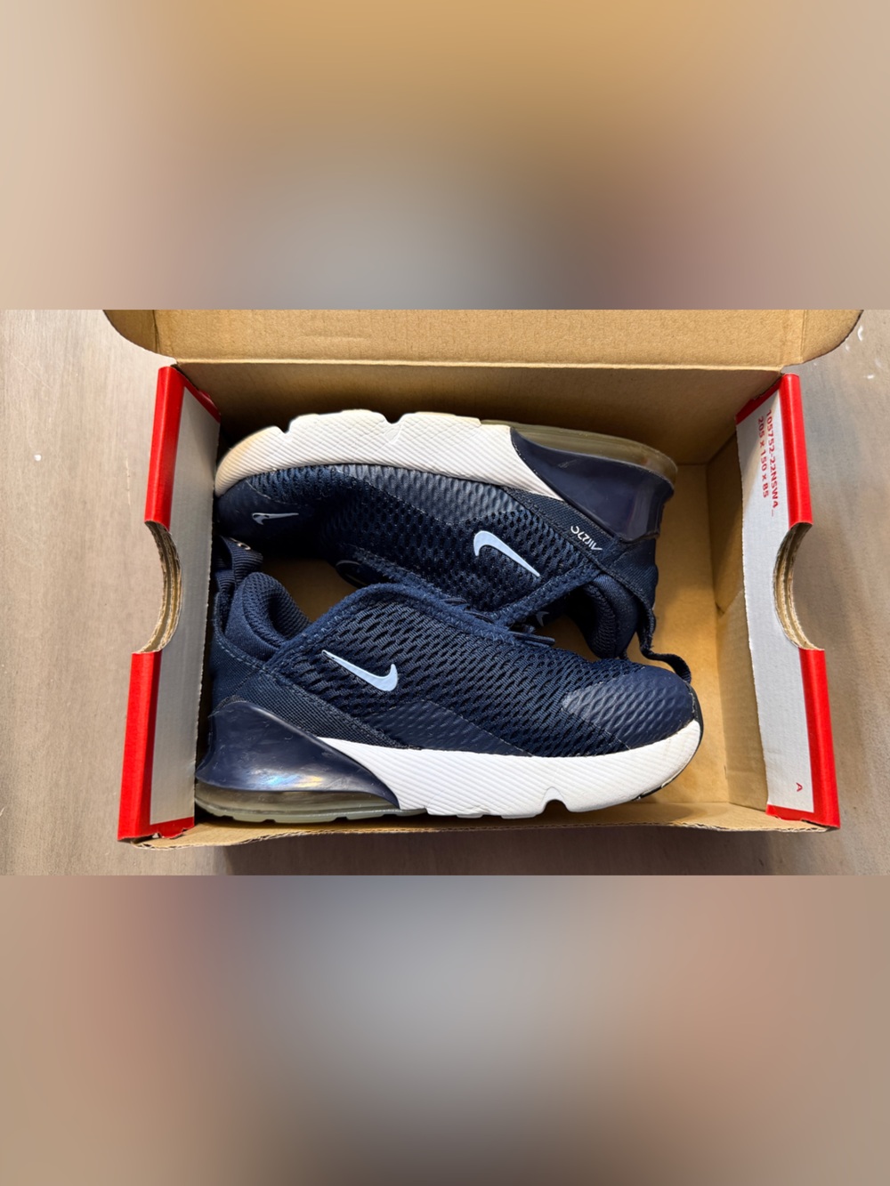 Nike Air Max 270 boys obsidian + cobalt blue sneakers 9c with box